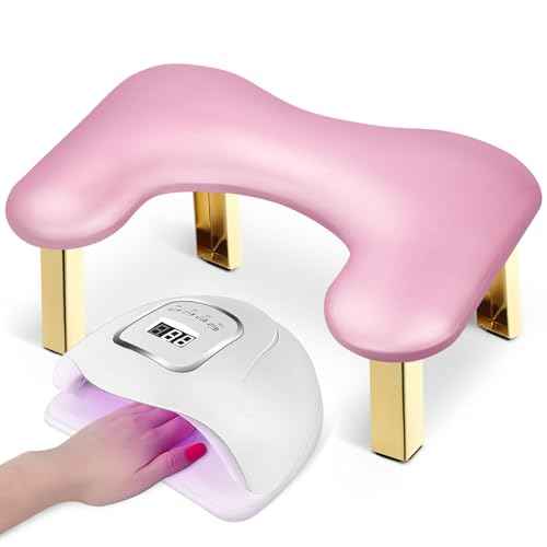 Nail Arm Rest, Foldable Arm Rest for Nails Tech, PU Leather Manicure Arm Rest, U Shaped Hand Rest for Nails tech, Manicure Hand Rests for Foot Hand Rest, Pink