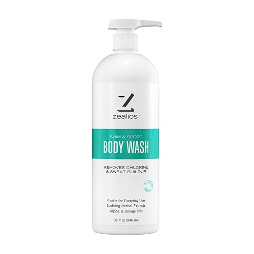 Zealios Swim & Sport Body Wash for Swimmers & Athletes 32oz Skin Care Solution for Men & Women, Removes Chlorine, Sweat & Odor, Provides Cleansing and Hydration from Pool Chemicals, Light Citrus Scent