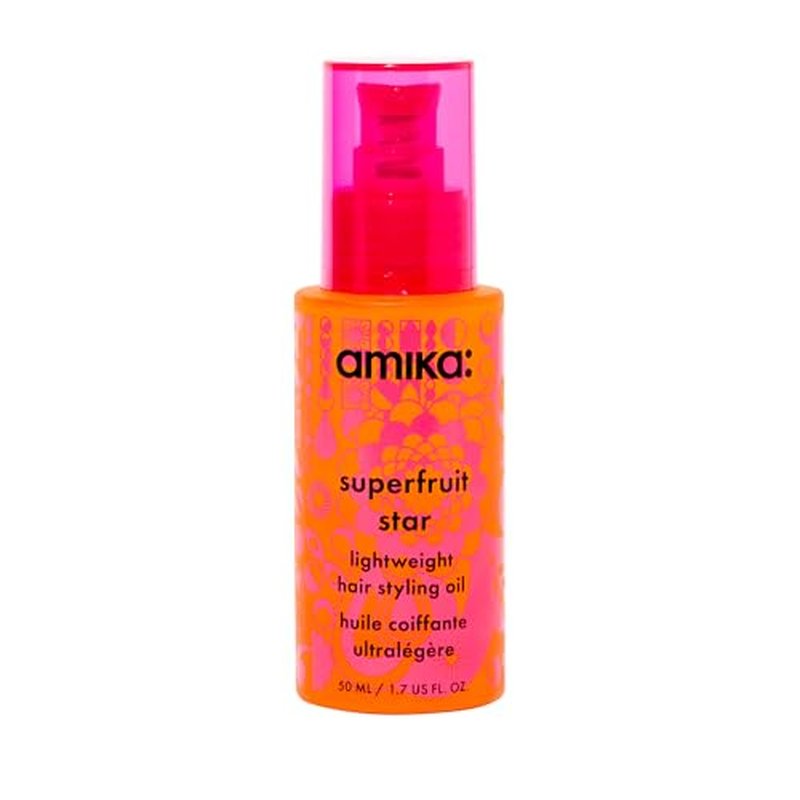 amika superfruit star lightweight hair styling + heat defense oil | heat protection, strengthen + reduce breakage, smooth frizz, add glossy shine | for all hair types