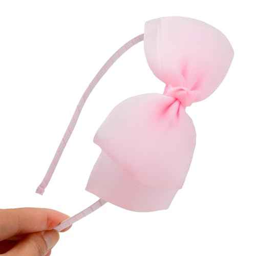 Bow Hairband Soft Elastic Lace Bowknot Headband for Women and Girls, Perfect Hair Accessories for Party and Cosplay (Pale Pink)