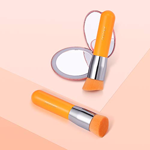 Docolor Angled Kabuki Foundation Brush Synthetic Professional Face Blush Liquid Powder Foundation Makeup Brush for Blending Liquid, Cream or Flawless Powder Cosmetics Tools, Neon Orange