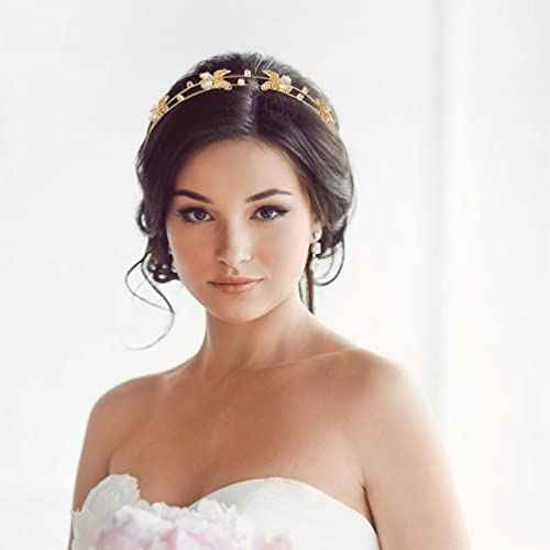 Beaupretty Bride Wedding Headband, Rhinestone Crystal Ornament Butterflies Girls Crown Tiara for Females (Golden)