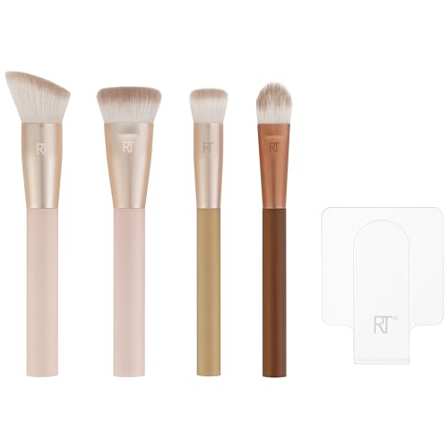 Real Techniques New Nudes Nothing But You Face Set - 5 Piece Makeup Brush Set - Synthetic Bristles - Beige