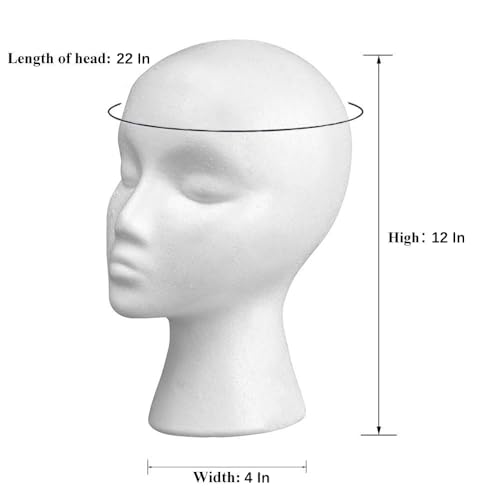 12" 3 Pcs Foam Wig Head - Tall Female Foam Mannequin Wig Stand and Holder for Style, Model And Display Hair, Hats and Hairpieces, Mask - for Home, Salon and Travel