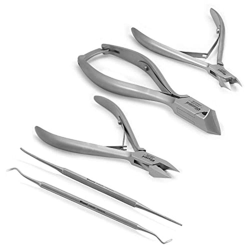 Podiatry Tool Kit by Blizzard ? 5 Piece Set with Concave Arrow and Flame Toenail Nippers, Blacks File and Probe - German Forged Instruments - Hospital Grade