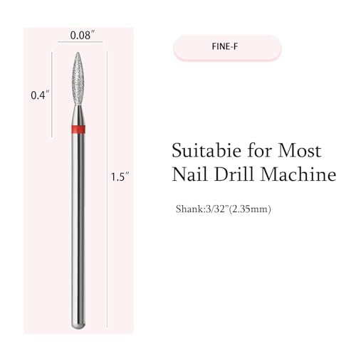 10pcs Diamond Flame Cuticle Drill Bits Set, Professional Cuticle Nail Drill Bits for Dead Skin 3/32'' Nails Dry Manicure Pedicure Shape Remove Nail Salon Tools(Fine-F)