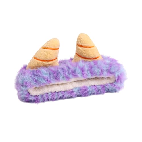 Face Wash Headband,Shaggy Monsters Headband with Horn Makeup Elastic Hairband Skincare Headbands for Women Cartoon Hair Accessories (Blue and Purple, Normal)