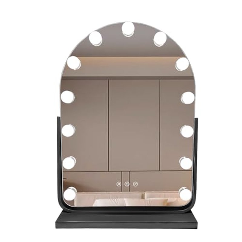 Hollywood-Style Vanity Mirror Makeup Mirrors with Lights, 13" x 17.3", 13 Dimmable Bulbs, 3 Color Modes, 360¡Æ Rotation, Touch Control & Memory Function, 10X Magnifier (Painted Black)