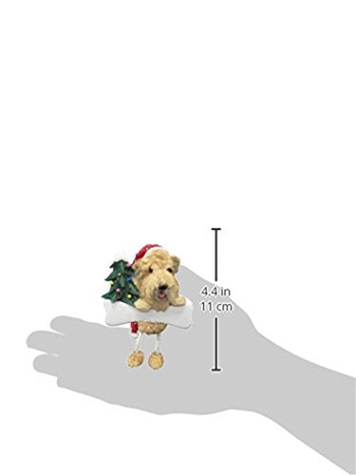 Soft Coated Wheaten Ornament with Unique "Dangling Legs" Hand Painted and Easily Personalized Christmas Ornament