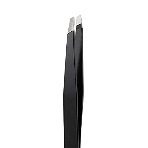 Rubis Classic Stainless Steel Slanted Tweezers for Precise Eyebrows and Hair Removal, 1K104, Made in Switzerland, Black