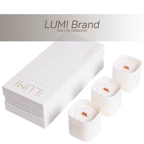 Set of 3 Scented Soy Candles Gift Set | One Life Collection | Orange Blossom, White Tea and White Bloom | Crackling Wood Wick | 50+ HR Burn, 9.8oz Each | Luxury Soy Candle Gift for Women & Home