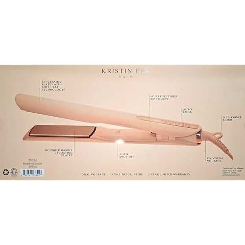 Kristin Ess Hair Styling Gift Set 3-in-1 Ceramic Flat Iron Bundle - 1.25inch Dual Voltage Ceramic Hair Straightener + Detangling Brush + Sectioning Clips - 4 Heat Settings 440 Degrees + Auto Shut Off