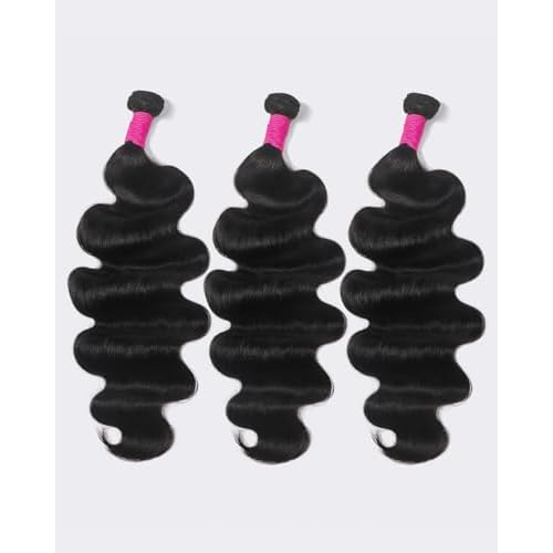 Body Wave Bundles Human Hair 16-20 Inch 3 Bundles 100% Brazilian Human Hair Bundles Double Weft Hair Extensions Quick Weave Natural Black Color