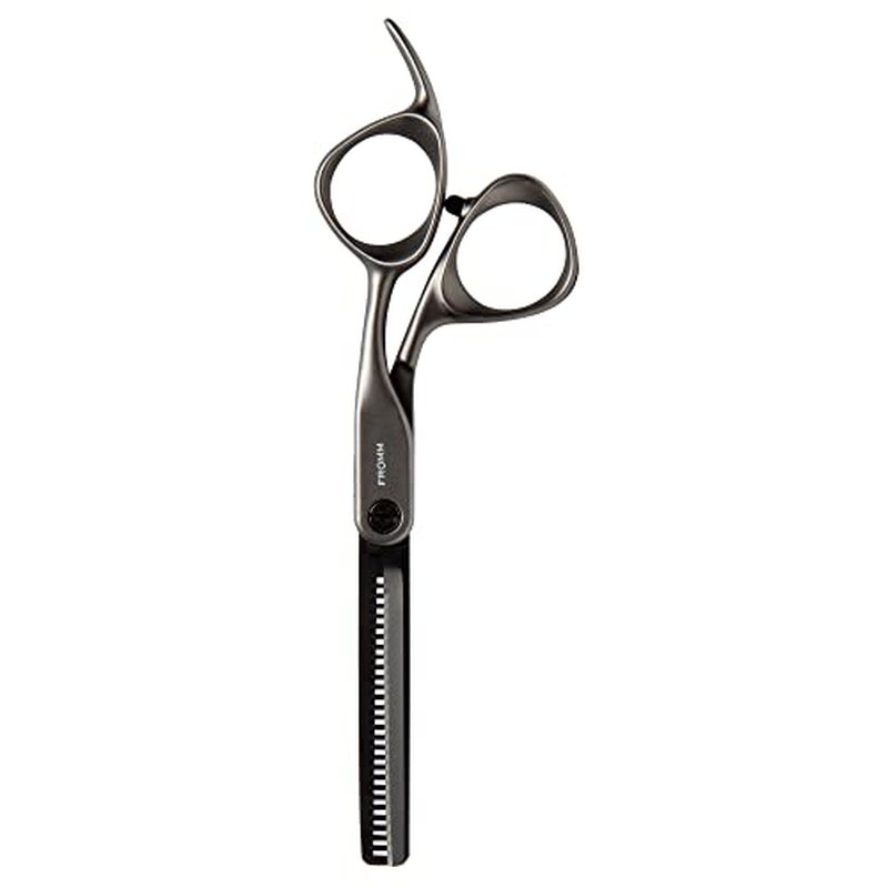 Fromm Invent 5.75" 28 Tooth Thinning Shears for Haircutting Wet and Dry Hair, Polished Silver Japanese Steel Scissors with Semi-Convex Blades and Microserrated Thinning Teeth