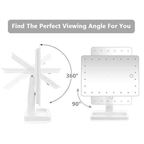 Waneway Large Lighted Makeup Vanity Dressing Table Mirror with 24 LED Light, Illuminated Tabletops Cosmetic Mirror, with 10x Magnification Detail Mirror and Dimmer Switch, Battery Operated, White