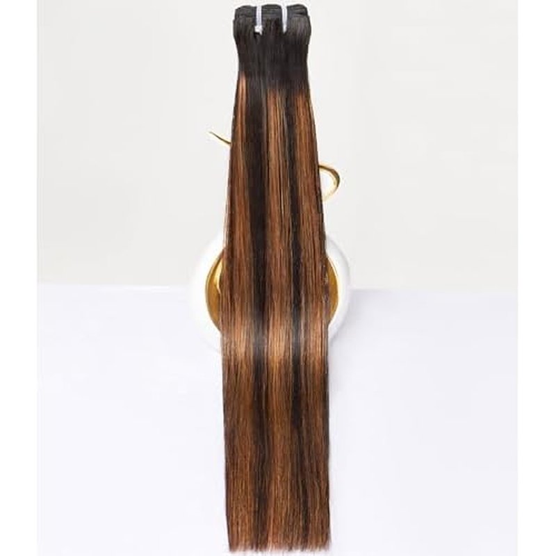 mlip Raw Bundles Human Hair Straight, No Tangle Shedding, Keep Texture Silky Soft After Multiple Washes, 15A Raw Indian Hair Bundles 20 Inches, Brown Highlight Bundles