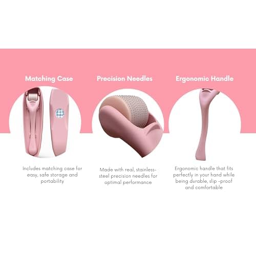 540 Stainless Steel Micropoint Derma Roller ? Microneedling Roller for Face, Scalp & Beard ? Skin Care Tool for Collagen Boost, Wrinkles & Hair Growth ? Storage Case Included (Matte Baby Pink)