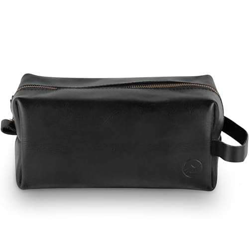 Premium Leather Toiletry Bag For Men - Travel Bag, Shaving Kit Bag & Toiletry Organizer - Full Grain Leather (Single Zip, Brown)