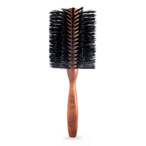 Spornette Italian XL Rounder Hair Brush - Round Double Density Boar Bristle Brush With Wooden Handle For Blow Drying, Styling, Volumizing, Straightening And Curling Medium To Long Hair (3 Inch)