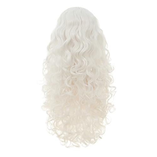 White Long Curly Wigs for Women With bangs Synthetic Queen Princess Middle Part Hair Wig for Cosplay Halloween