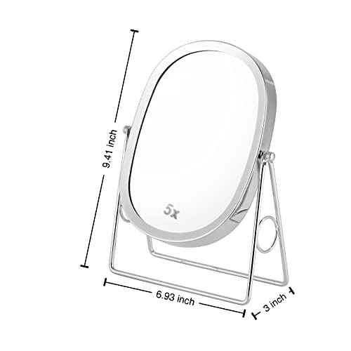 JOYOEIKON Classic Dual Sided 5X and 1X Magnifying Makeup Mirror and Tabletop Standing 360¡Æ Rotation Vanity Mirror,Desktop Cosmetic Mirror (Chrome)