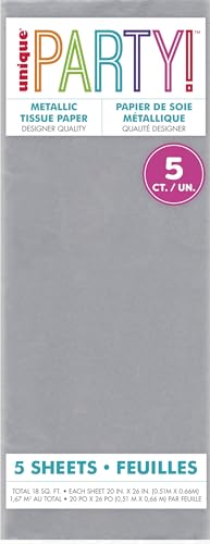 Silver Deluxe Metallic Tissue Sheets - Sparkling Decorative Paper For Gift Wrapping & DIY Crafts, 5 Count (Pack of 1)