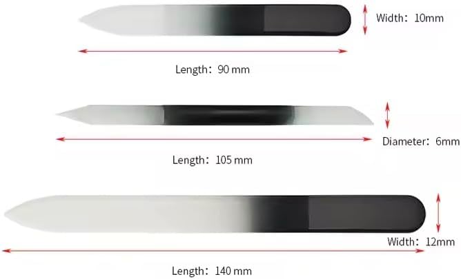 Glass Nail File Set - 3-Piece Crystal Files with Case | Includes Nail File, Cuticle Pusher & Buffer - Black Gradient
