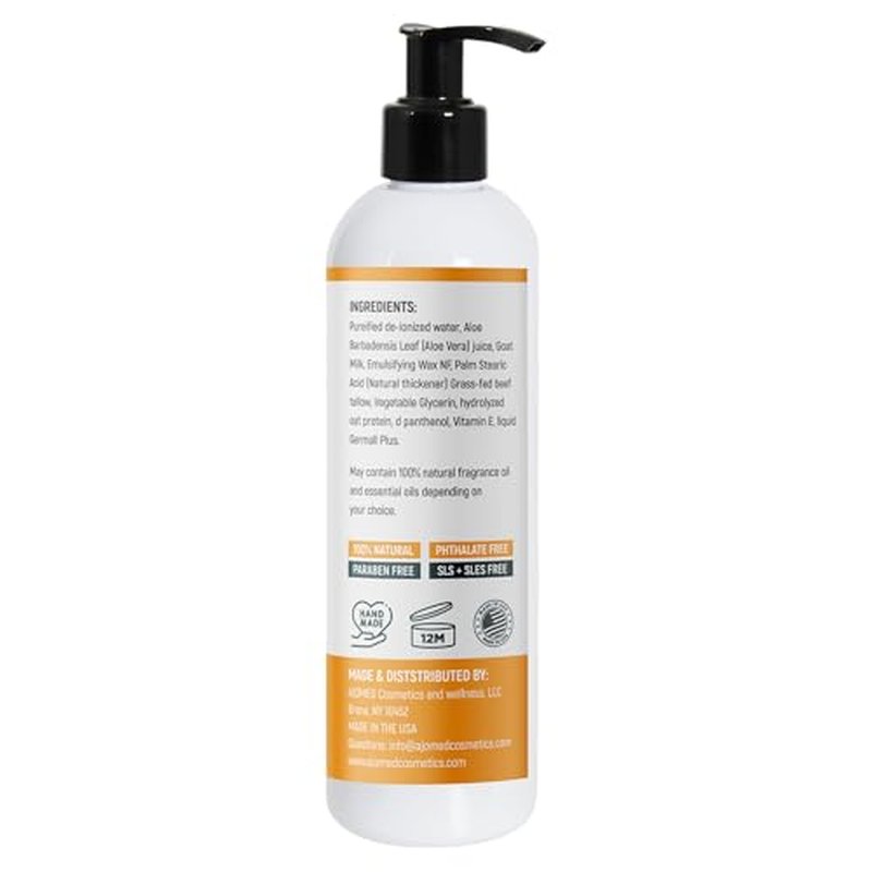 Tallow & Goat Milk Body Lotion for Sensitive Skin, Organic moisturizing Lotion - Soothes Dry skin, Goat Milk face and body Moisturizer - Handmade Tallow for skin cream (12 OZ, Unscented)