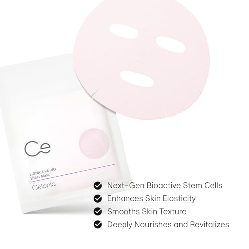 CELONIA Signature Bio Facial Sheet Mask, Stem Cell Deep Hydrating Face Mask, Anti Aging Treatment For Healthy Glowing Skin, Minimize Pores, Reduce Fine Line, Boost elasticity, Correct Redness 5 Count