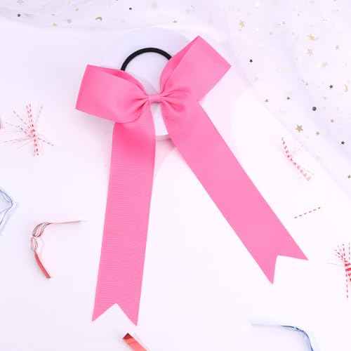 OAOLEER 16pcs Cheer Hair Bows for Cheerleader, College Style Long Tail Skinny Cheer Bow Elastic Hair Tie Bows for Teens Girls Softball Competition Sports Cheerleaders (Pink)