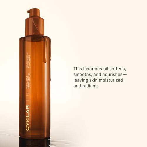 CYKLAR Vitamin C Body Oil for Women and Men. Moisturizing Vanilla Verve Scented Body Serum for Glowing Skin. Nourishing, Hydrating After-Shower and Bath Skin Care Moisturizer, 4.2 Fl Oz