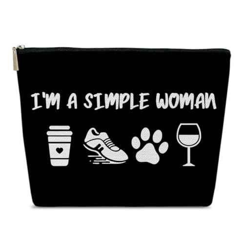 Running Gifts Makeup Bag, I'm A Simple Woman Cosmetic Bag for Purse, Gifts for Women Runner Dog Coffee Lovers, Birthday Present for Sister BFF Female