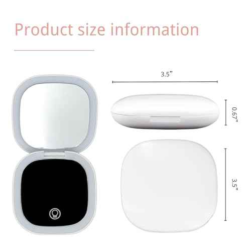 Makeup Mirror with Lights - Dual-Sided White LED Pocket Mirror, 1X/5X Magnifying Travel Mirror, 3 Light Modes, Rechargeable Handheld Mirror for On-The-Go Makeup, Grooming, and Gifts