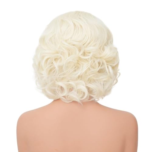 Blonde Short Curly Lace Front Wig for Women Platinum Synthetic Hair Natural Hairline Wigs for Cosplay Daily Party Use