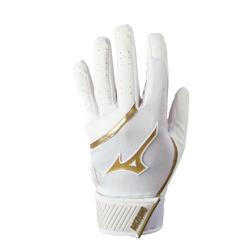 Mizuno MVP Youth Baseball Batting Glove, White-Gold, XX-Small