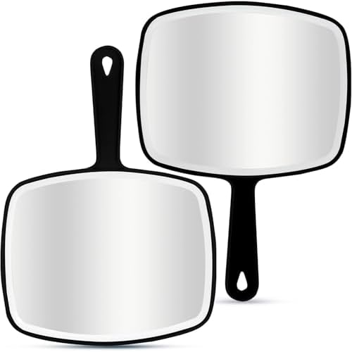 2Pcs Handheld Mirror, Portable Hand Mirror with Hanging Hole in Handle, Black 10.4" L x 7.4" W