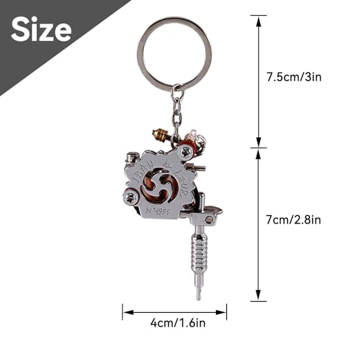 Mini Tattoo Machine Key Chains, Artists Keychain Portable Tattoo Gun Model Mini Keychain Pendant Necklace Tattoo Ornament for Tattoo Artists, 14.5x4cm/5.7x1.6 in