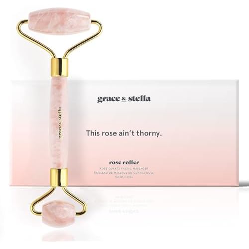 Rose Quartz Face Roller - Face Roller Skin Care - Facial Roller - Stone Roller For Face - Face Massager Roller For Lymphatic Drainage, Puffiness - Quartz Roller For Face by grace and stella