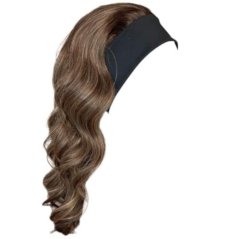 Kim Kimble 18" Wavy Waves Headband Wig, Long Layered Hair With Black Headband and Comb Clip, 3/4 Cap - Average Cap Size, MC9 14SS Caramel Latte