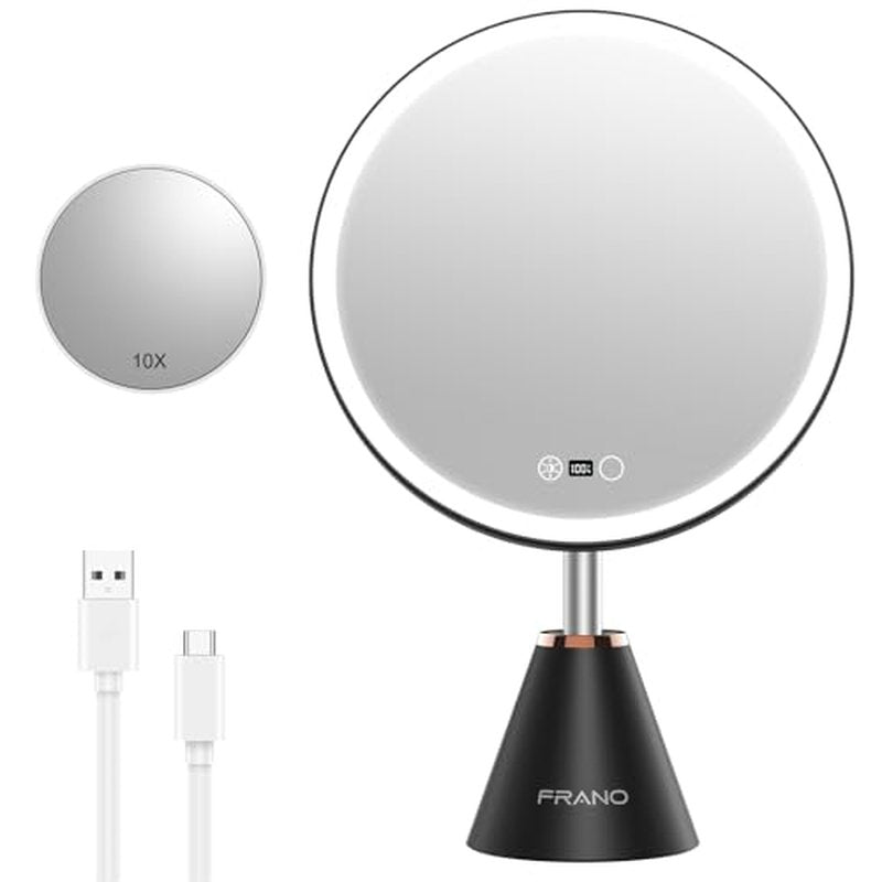 10.5" Professional Makeup Mirror with Lights, Rechargeable HD Vanity Mirror, CRI¡Ã98 True-Sunlight, 3 Color Modes & Stepless Dimming, 5000mAh Battery, Ideal Gift for Women