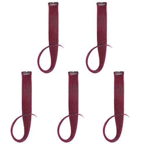 burgundy hair extensions 18 Inches 5 Pcs Colored Party Highlights Straight Hair Clip in Human Hair Extensions in Multiple Colors