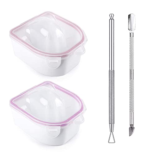 Nail Soaking Bowl, 2PCS Soak Off Gel Polish Dip Powder Remover Manicure Bowl with Triangle Cuticle Peeler and Stainless Steel Cuticle Pusher Nail Art Tool (Pink)