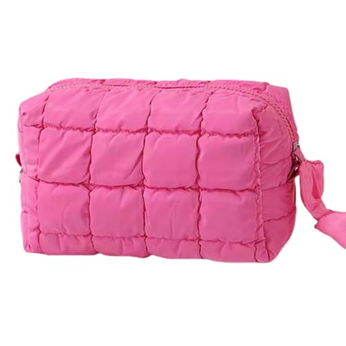 Soft Puffy Makeup Bag Aesthetic Quilted Puffer Pouch Glossier Square Cosmetic Bag for Women Girls (Pink)
