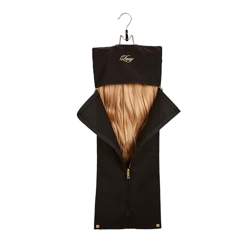 Luxy Hair Extensions Carrier with Bamboo Hanger ? Organic Cotton & Hemp Hair Extension Travel Case, Storage Bag & Organizer for Clip-In Extensions, Wefts (Black)