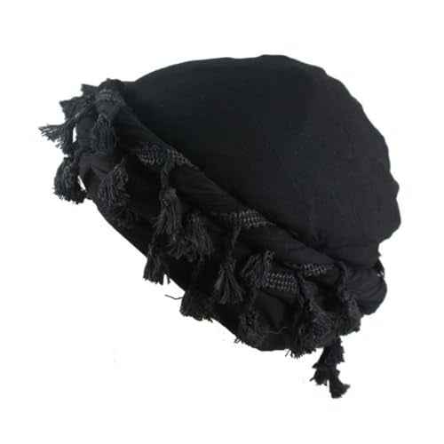 YuMENo Turban for Men Women Vintage Twist Durag Head Wraps Satin Lined Halo Turban with Tassel Waves Braids