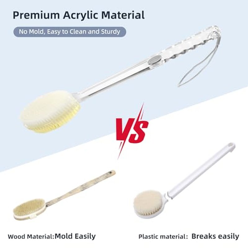Back Scrubber Long Handle for Shower,Back Brush Dual-Sided with Stiff and Soft Bristles,Body Exfoliator for Bath or Dry Brush