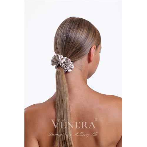 100% Pure 22 Momme Mulberry Silk Scrunchies -Frizz&Breakage Prevention-Hair Care Ponytail Holders for Women- Silk Hair Ties (Black, White, Caramel)