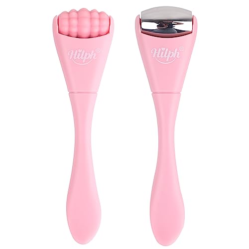 Hilph 2 Pack Mini Ice Roller for Face & Eyes, Portable Eye Roller Set with Stainless Steel and Silicone Head for Puffiness, Puffy Eyes, Facial Massage Tool, Self Care Gifts for Women, Pink