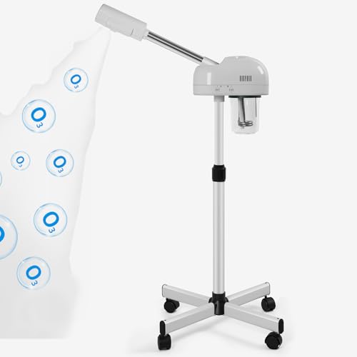 Stand Professional Ozone Facial Steamer with Touch Control, Adjustable Height & Rolling Base, 360¡Æ Rotatable Nozzle, Hot Mist Function, Use for Home, Salon SPA (White)