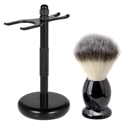 Safety Razor and Brush Stand Holder with Synthetic Hair Shaving Brush with Solid Wood Handle Prolong The Life of Your Shaving Brush